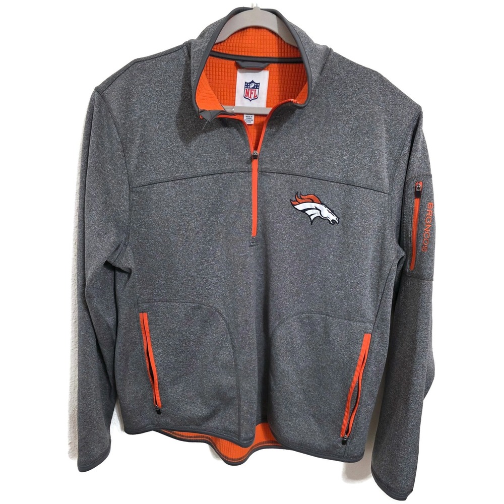 NFL Denver Broncos G-III Mens XL Quarter Zip Fleece Jacket Gray Orange Thermal